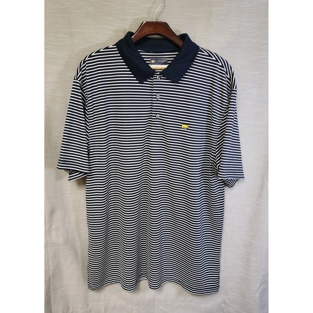 Jack Nicklaus Men's Navy and White Stripe Polo Gold Bear XL StayDri Short Sleeve